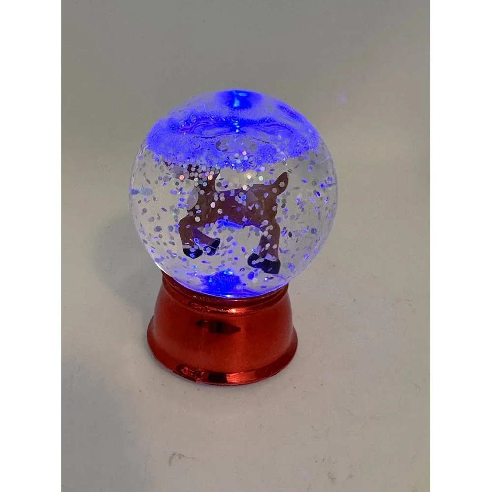 Light Up Reindeer Snow Globe Red Base Glitter Holiday Christmas‎ Decor